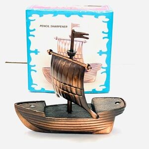 Viking Ship Die Cast Bronze Metal Pencil Sharpener New Open Box Unbranded 3.5in